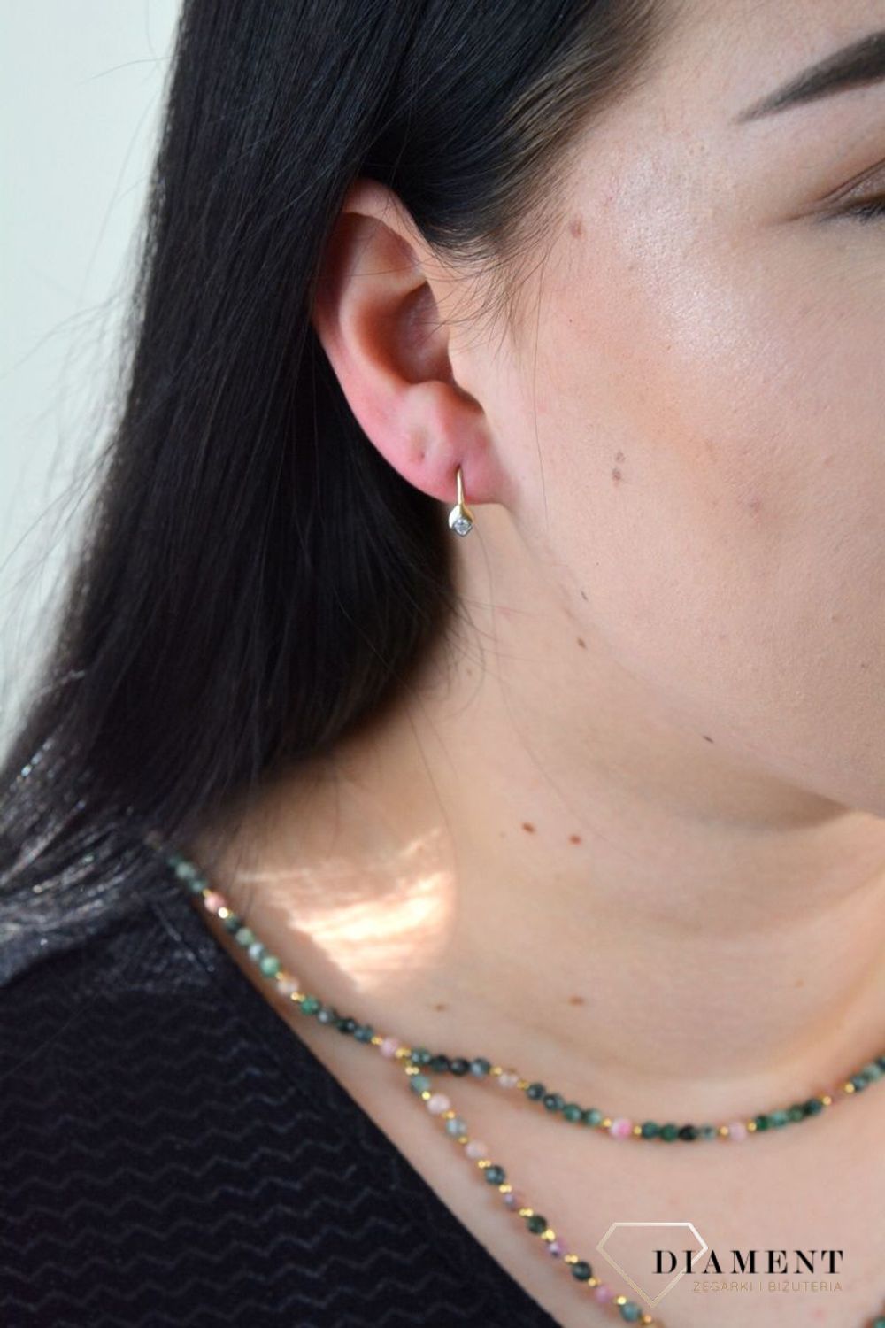 Złote kolczyki dla dziewczynki wiszące cyrkonię KL 3383.jpg